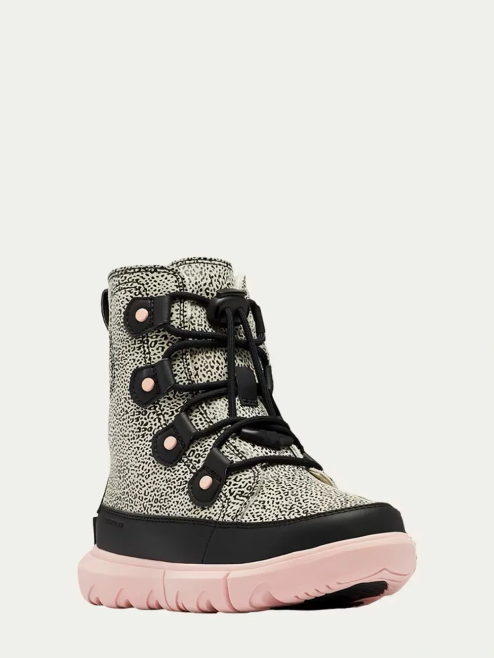 SOREL Kids Printed Black & Pink Lace-Up Explorer Snow Boot